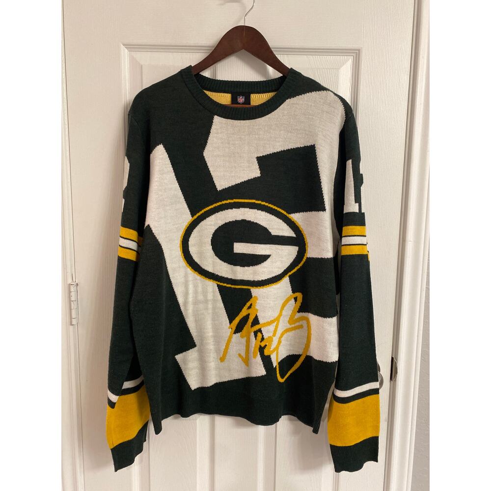 Green Bay Packers Aaron Rodgers Signature Logo Sweater Size Large NFL Gameday